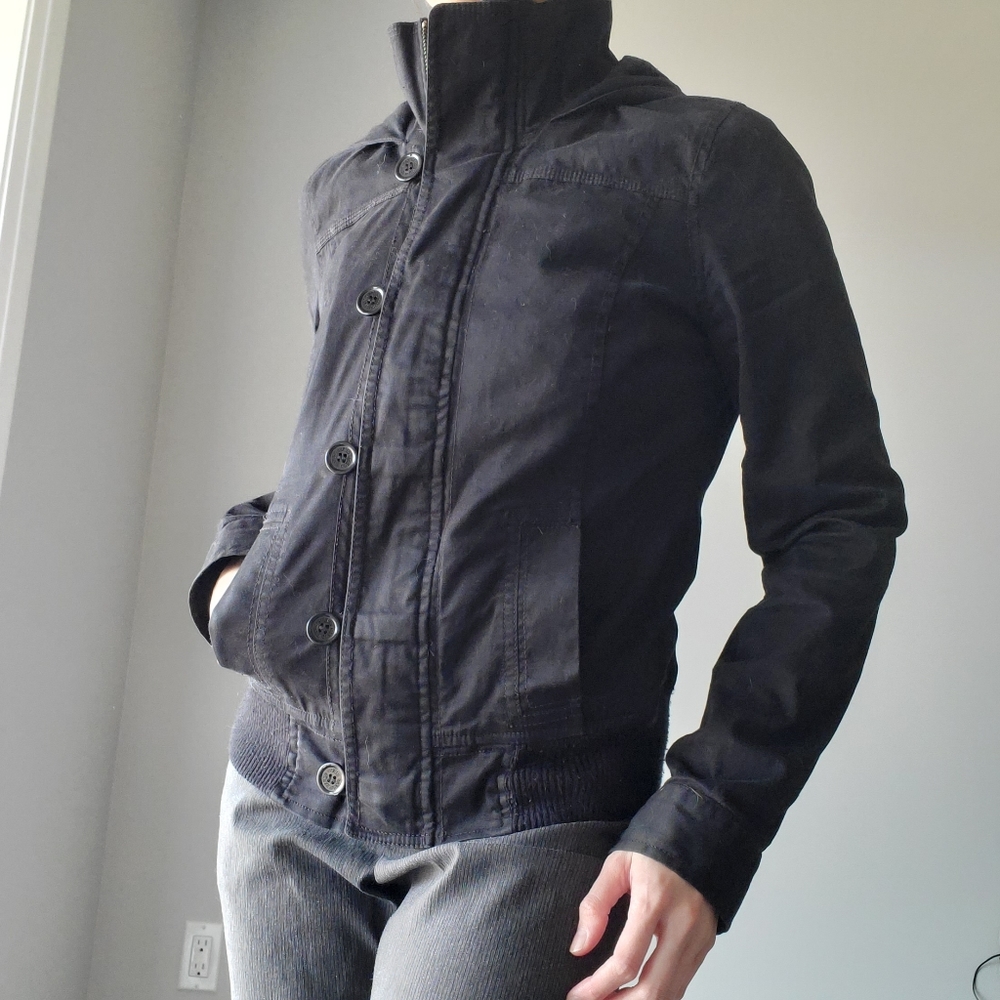 GUESS Spring Hood Zip Up Jacket in Black